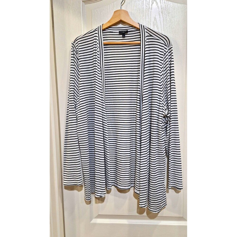 Talbots 3X Plus Black White Striped Knit Open Front Long Sleeve Cardigan Preppy